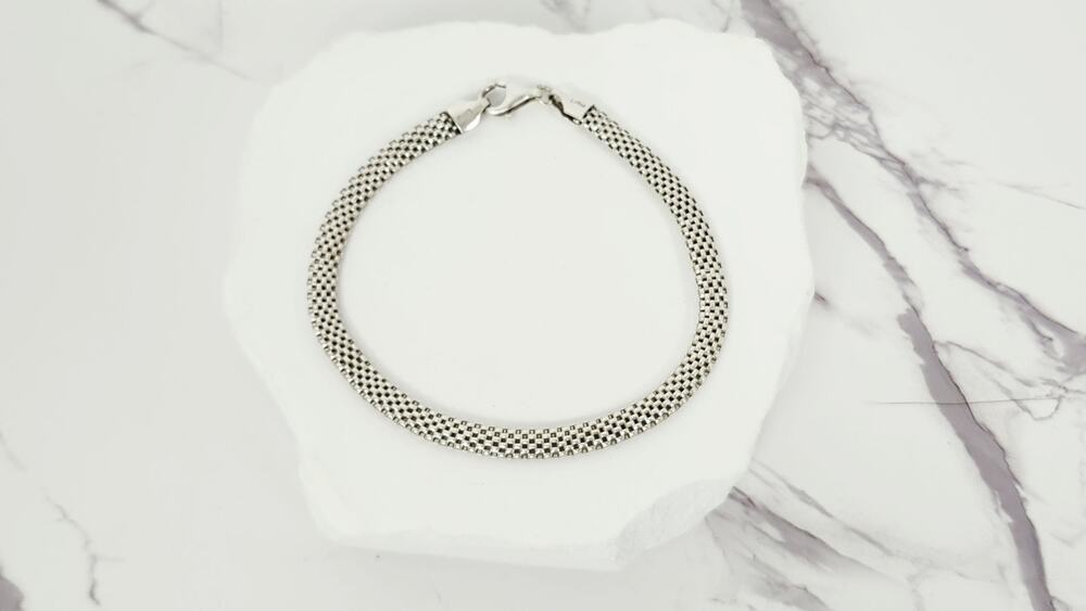 Vintage LIRM 925 Sterling Silver Woven Popcorn Mesh Chain Bracelet Italy
